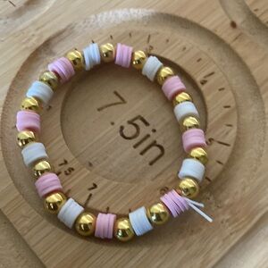 Pink and White Beaded Bracelet with Gold Accents